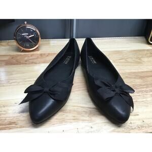 Kenneth Cole Lily Women's 8.5 Black Leather Bow Slip-On Pointed Toe Ballet Flats